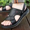 Herren Braune Flache Hausschuhe Sommer Outdoor Breite Zehenpartie Wandersandalen Retro Schwarzes Leder Offene Zehenpartie Strandschuhe Übergröße