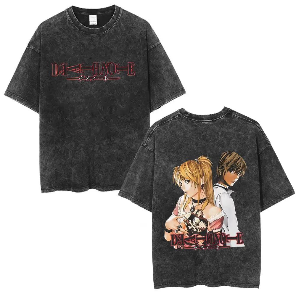 Washed Vintage Anime Death Note Tshirt Yagami Light Graphic T Shirts Men Women Cartoon Manga Oversized Tshirts S Streetwear