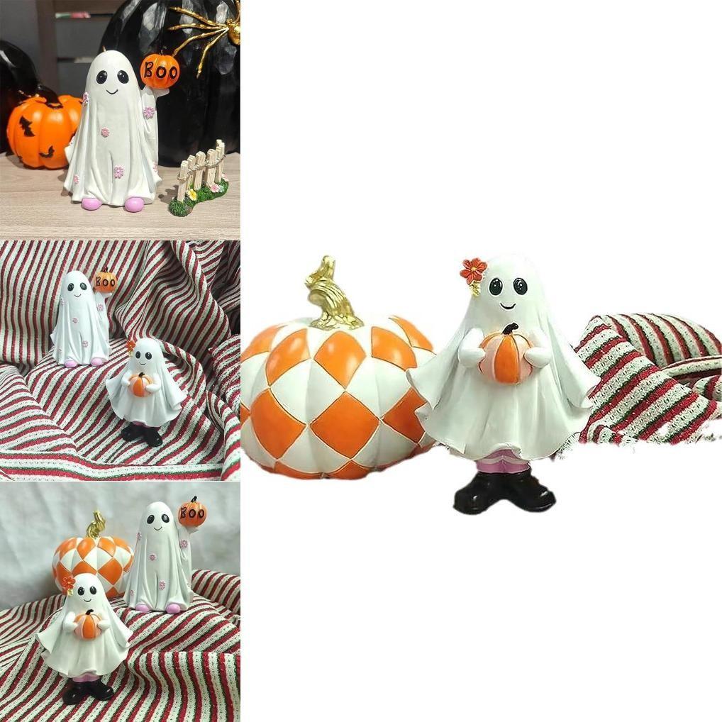 Charming Ghost And Pumpkin Resin Statue For Halloween Elegant Home Decor Gift