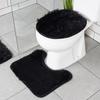 Bathroom Set Soft Shaggy Black Rug Cover for Bathroom Seat