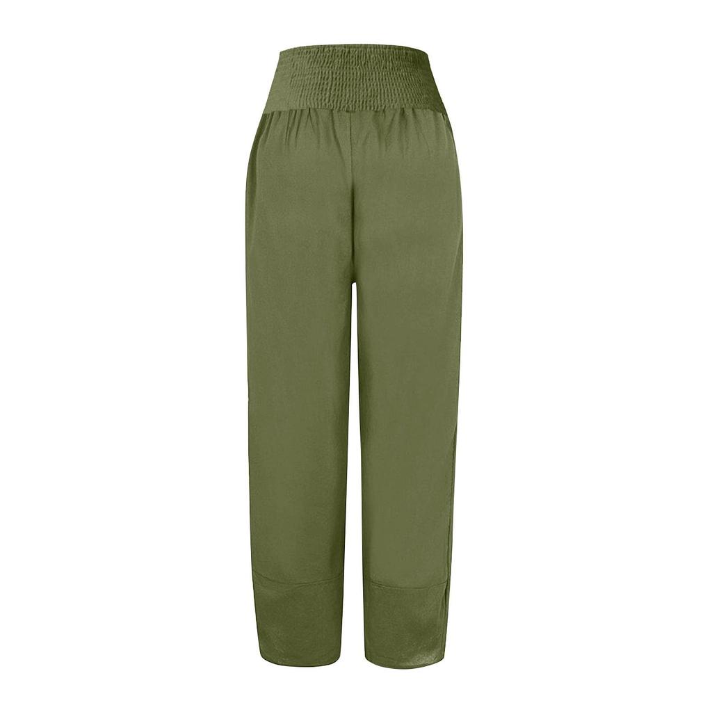 Pantaloni Casual da Donna Larghi alla Moda con Tasche, Colore Unito, Vita Elastica, Vestibilità Rilassata