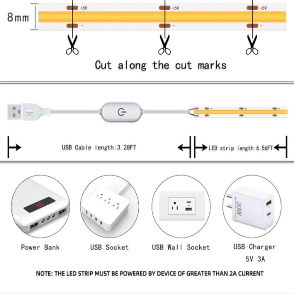 DC 5V LED Under Cabinet Light USB Powered Dimmable Control LED Strip Light 60LEDs/m Flexible Tape Smart Dimmer Under Cabinet