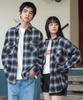WEGO Unisex Ombre Check Flannel Long Checked Oversized Size Pattern 1 Shirt, Sleeve, Top, Autumn/Winter Clothing, Silhouette, Gift, Men's, L,