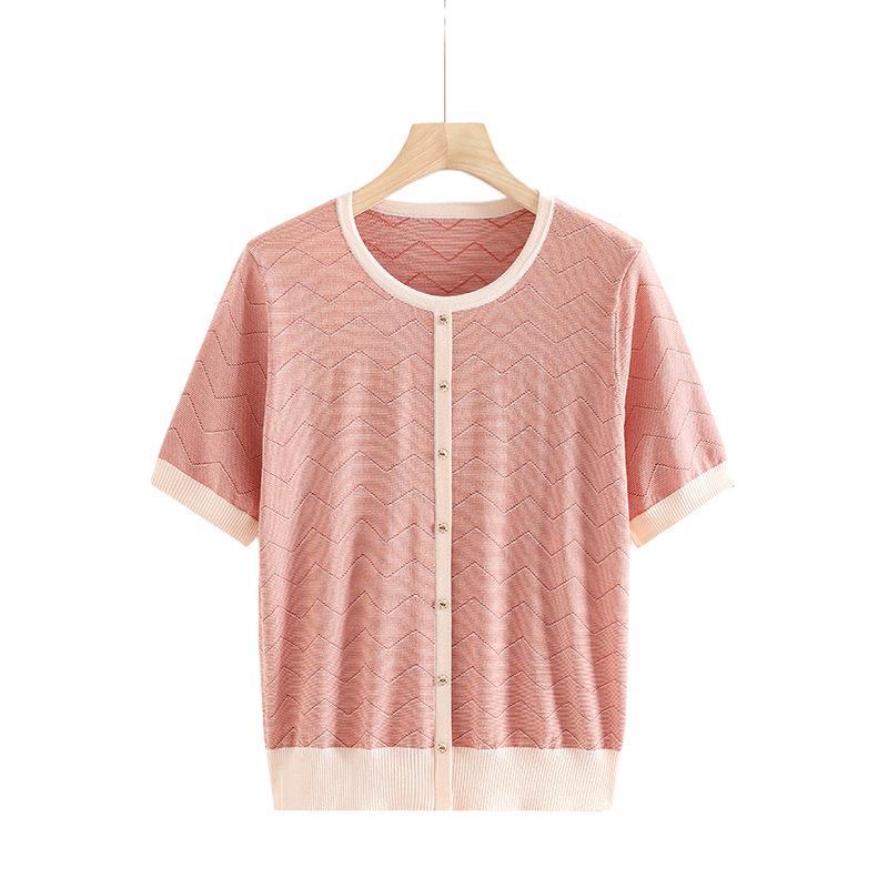 2026 Summer Ice Silk Knit T-shirts for Moms & Elderly Women – Short-Sleeved, Stylish Tops