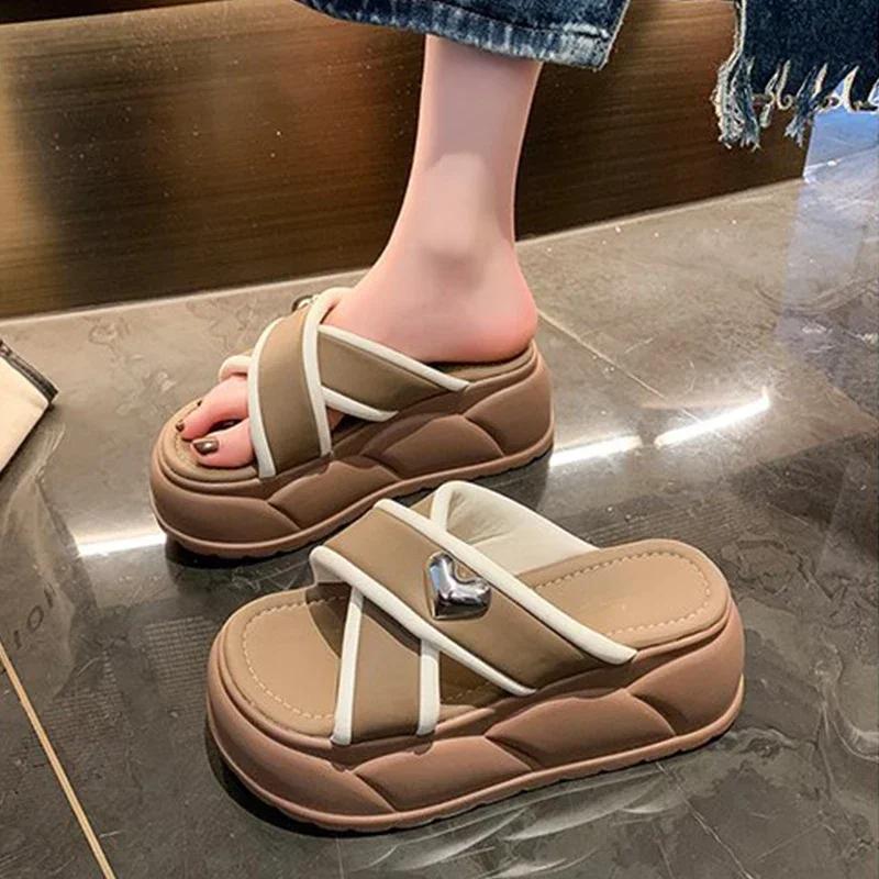 Fashion Summer fashion Women's Luxury Slippers 6-8CM Increase height Slides Sweet Girl Chunky Sandals Open Toed Beach Casual zhuoya31503
