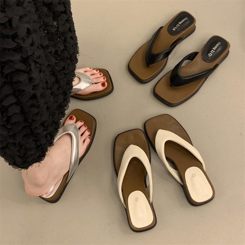 Beach Shoes Rubber Flip Flops Square Toe Woman's Slippers Slides Platform Sabot Hawaiian 2025 Flat Soft Beach Shoes Slippers Sof