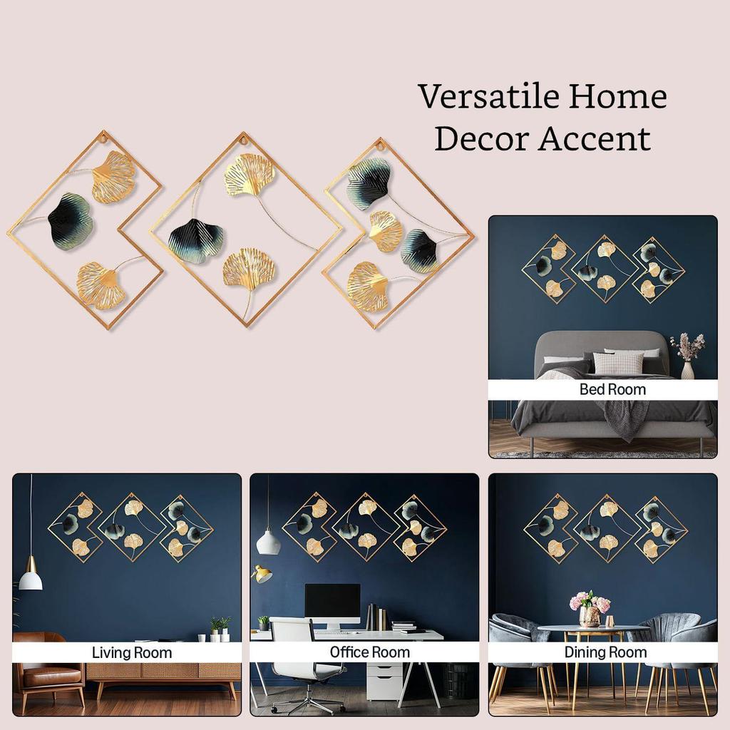 Metal Leaf Wall Sculpture/Hanging for Living Room | Elegant Iron Wall Art | Sturdy Iron | Wall Hanging | Wall Décor \ 78 X 42 Cm | Set of 3