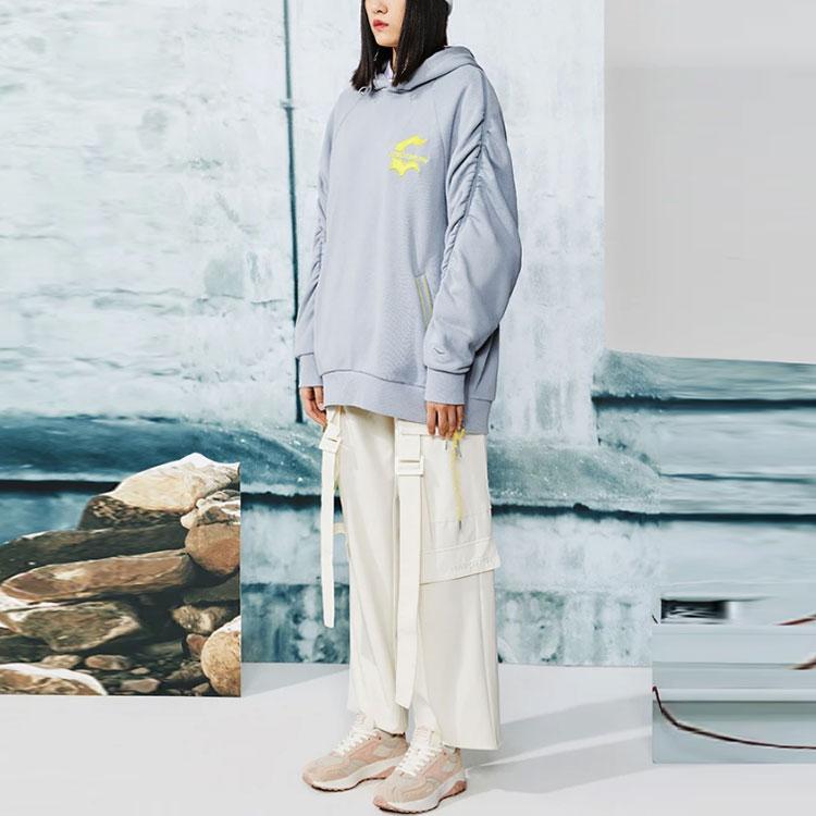 Li Ning CF Wu Xing Series Color Block Pleated Loose Pullover Hoodie Unisex Hoodies Gray AWDRG05-1
