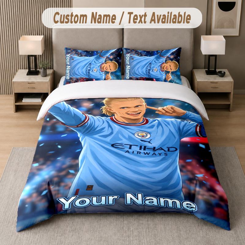 Custom Name Erling Haaland 3Pcs Duvet Cover Set Personalized Text Bedding Pillowcases Bedroom