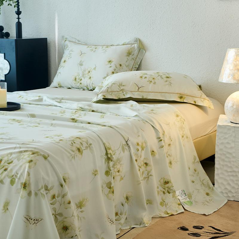 Lyocell Tencel Bed Sheet Flower Series Printed Double Top King Sheets for Girls Boys Kids Single Queen King Size Bed Linen