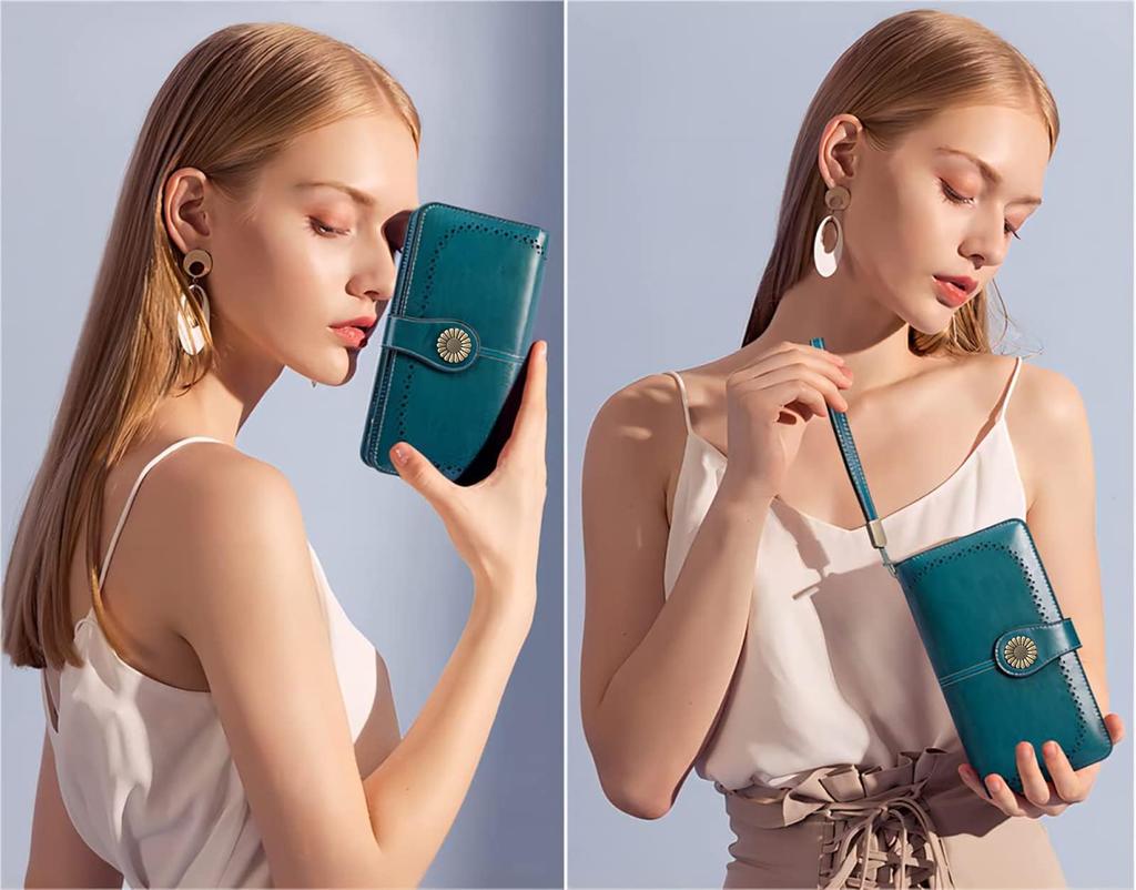 SENDEFN Women's Long Wallet with Large Capacity, Coin Purse, Comfortable to the Touch, RFID & Magnetic Skimming Protection, Genuine Leather, Stylish,