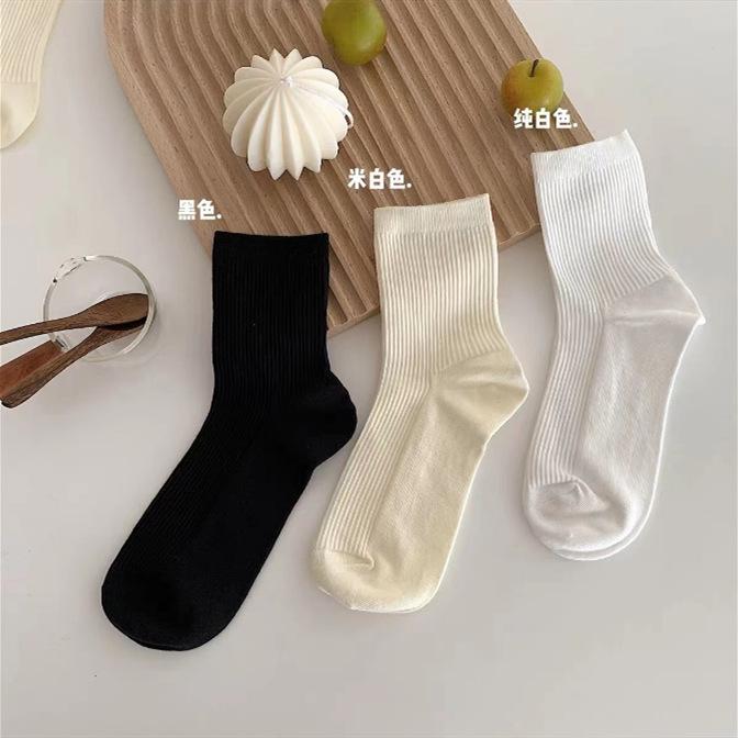White Socks, Loose Mouth, Comfortable Confinement Socks, Basic Solid Color Black And White Socks, Vertical Strips, Simple Cotton Socks, Xiaohongshu