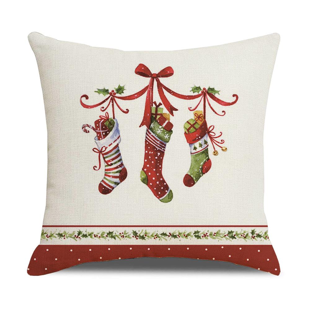 

New Christmas Pillow Cover Colorful Ball Sleigh Christmas Stocking Printed Cushion Cover Linen Decorative Home Pillow 45 * 45Cm (excluding pillow core)