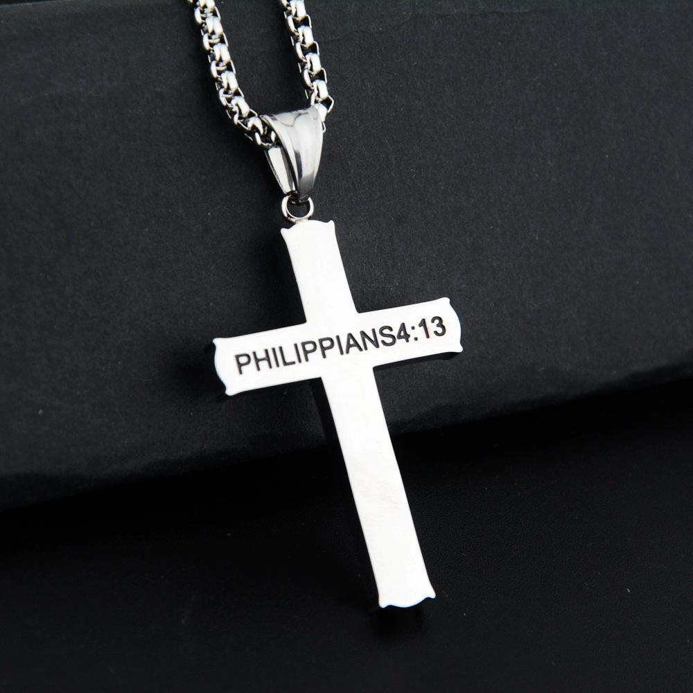 European, American, Japanese and Korean Letter Cross Pendant Necklace Casual Fashion Titanium Steel