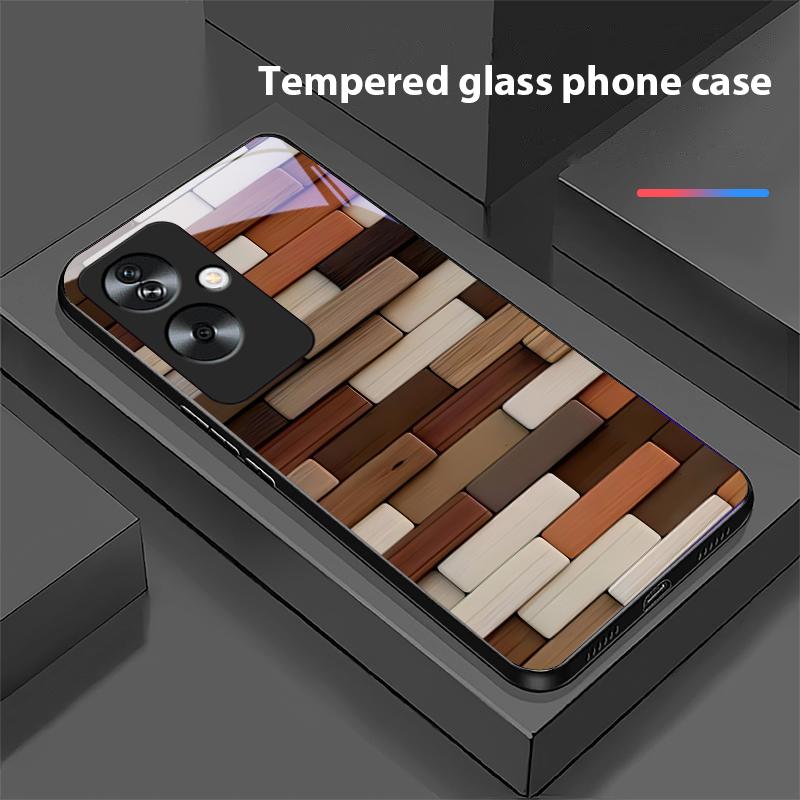 Colorful Wood Grain For Oppo A79 5G 58 78 74 60 4G Reno 11F Realme GT 6 11 Note 50 10 C55 X2 Tempered Glass Black Phone Case
