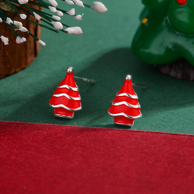 

Fashiona And Personality Red Christmas Tree 925 Sterling Silver Temperament Simple Compact Earrings E008 срібний