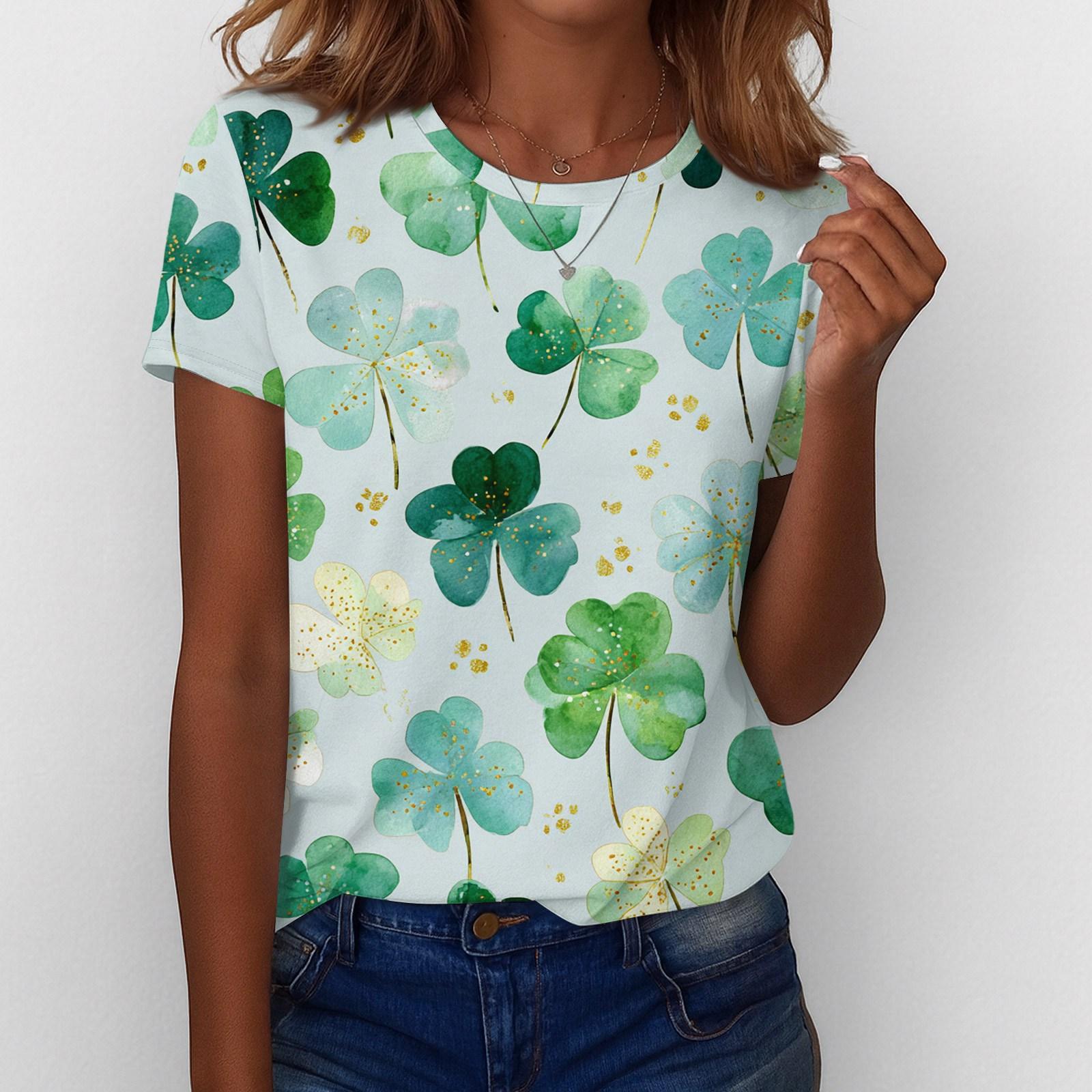 

Women s T Shirt Tee Print Short Sleeve Daily Weekend Fashion Basic Regular Top St. Patrick s Day XL