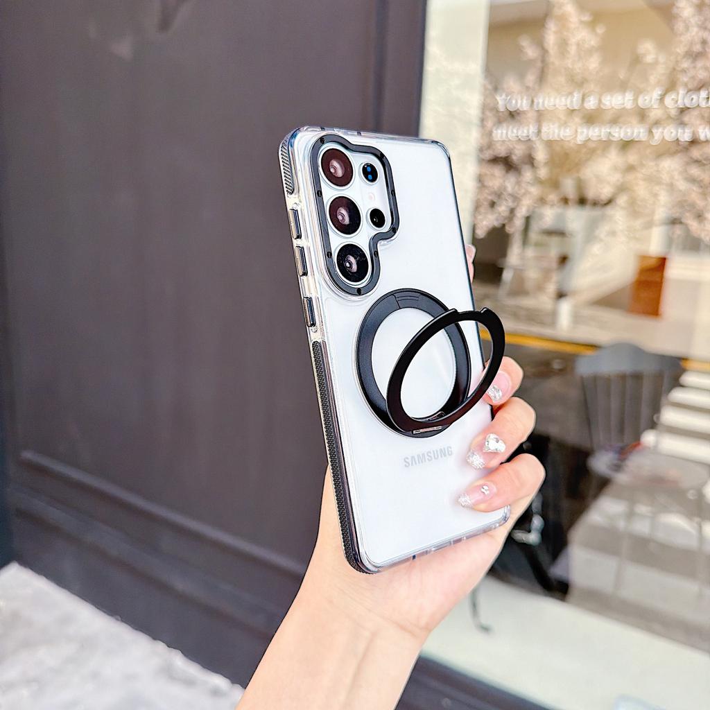 Applicable To Samsung S26Ultra Xuncai Magnetic Mobile Phone Case Transparent S25Ultra Rotating Bracket S24U Protective Case