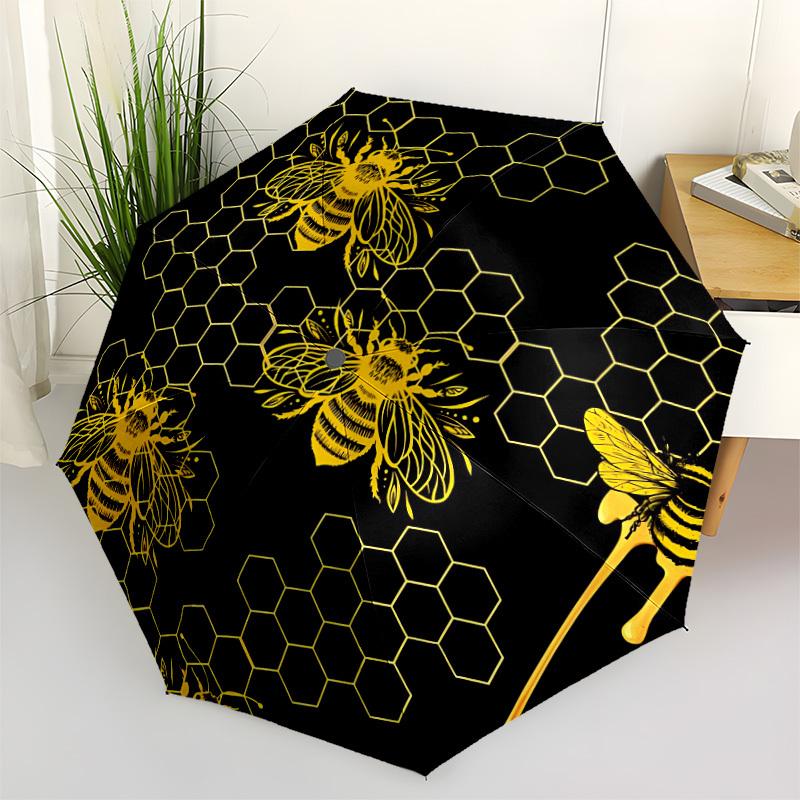 1pc Bee Honeycomb Automatic Open/close Folding Compact Umbrella, 8-Rib Sturdy Canopy, Lightweight Portable, Commuting Use, Gift,061