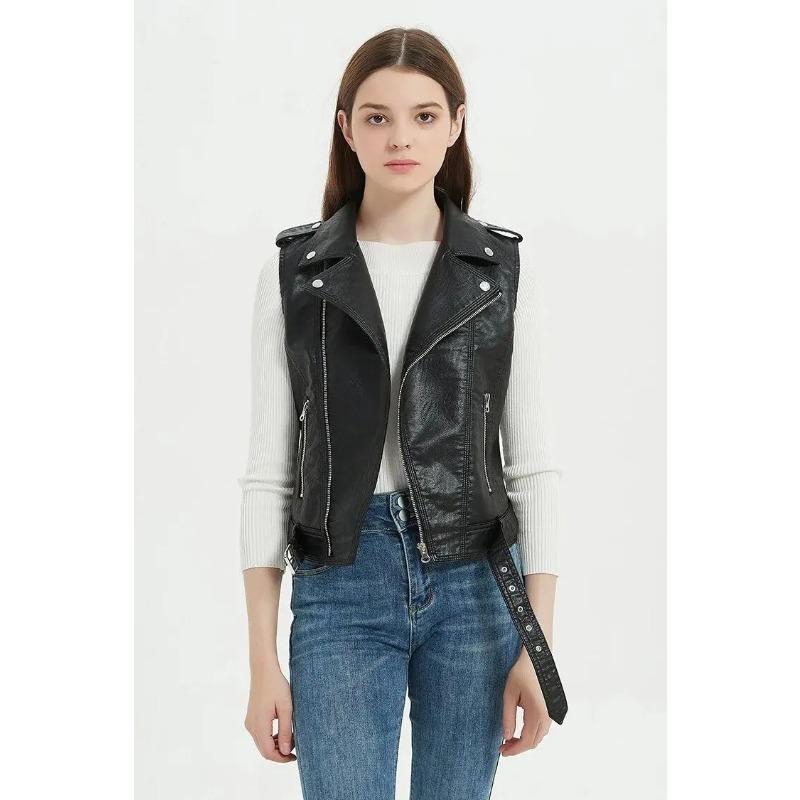 Herbst Streetwear Damen Weiche Weste Übergröße Lammfell Reversmantel Moto Biker Weste Jacke