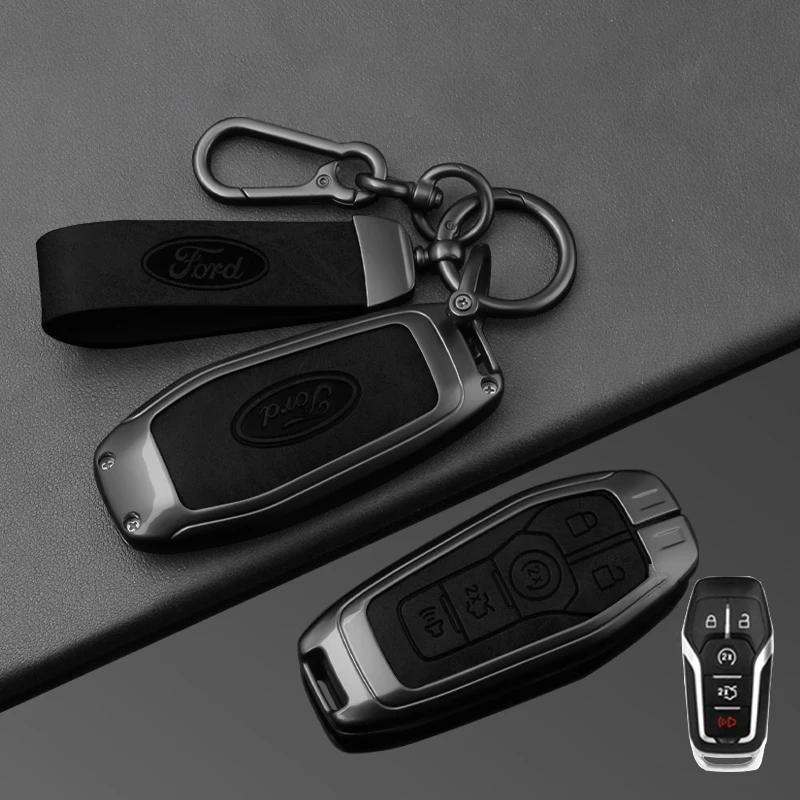 Autoaufkleber Ford Zinklegierung Leder Auto Schlüsselhülle Abdeckung Schutzschale Für Ford Fusion Mondeo Mustang F-150 Explorer Edge 2015