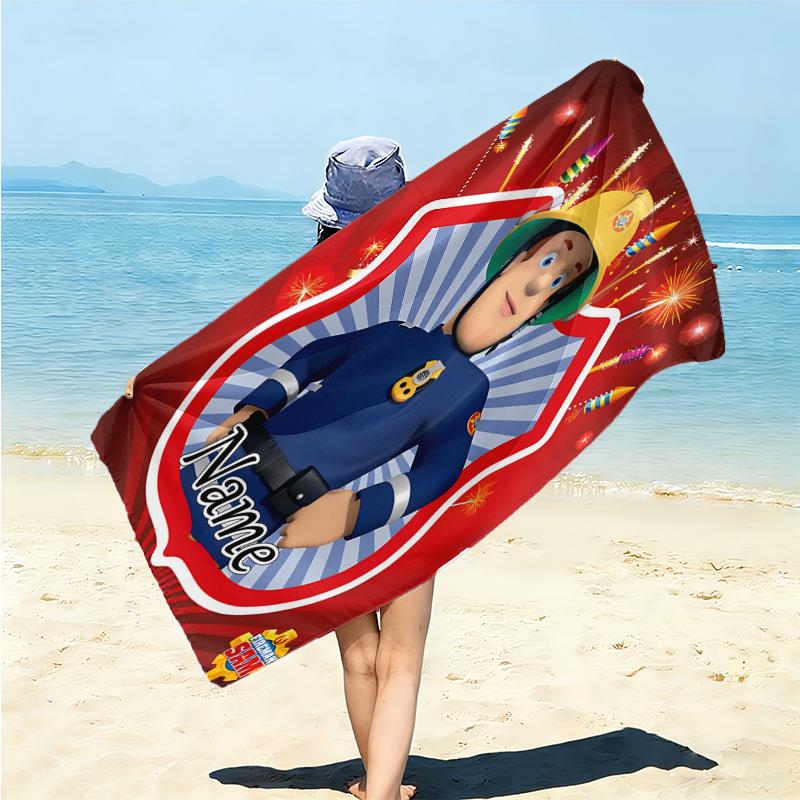 Personalized Fireman Sam's Adventure Beach Towel Microfiber Beach Towel Thin Absorbent for Beach Swimming Yoga Bath Sports. 0910195