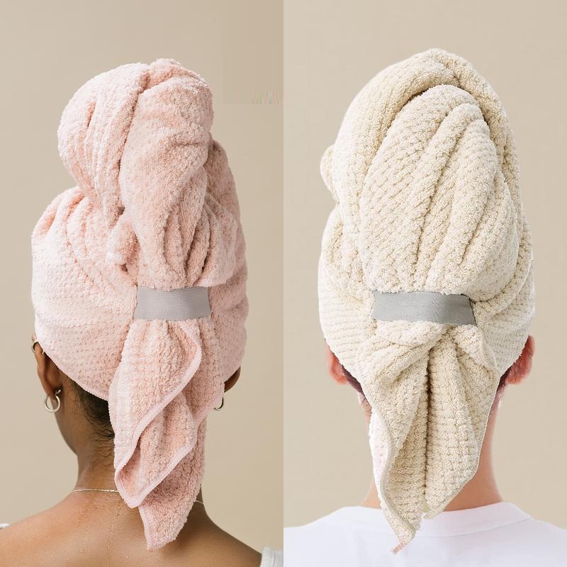 Chu Hui Pink Quick-Dry Super Absorbent Hair Towel for Women with Long Hair