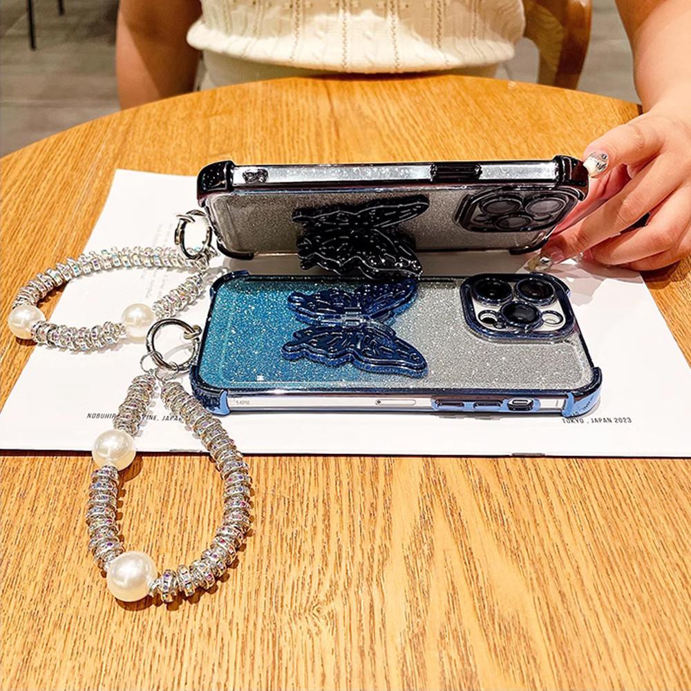 Butterfly Bracket Plating Glitter Phone Case For Samsung A13 A23 A33 A53 A73 A12 A22 A32 A52 A51 Shockproof Cover With Bracelet