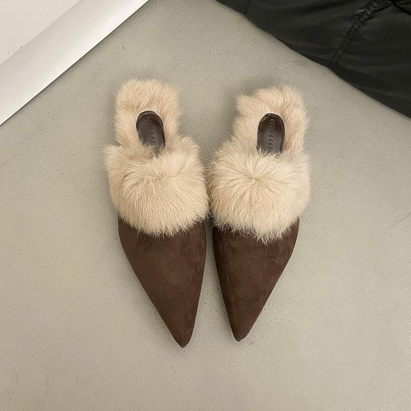 2025 autumn and winter new pointed head thin heel European and American fashion high heel fine heel slippers bag head empty women's shoes