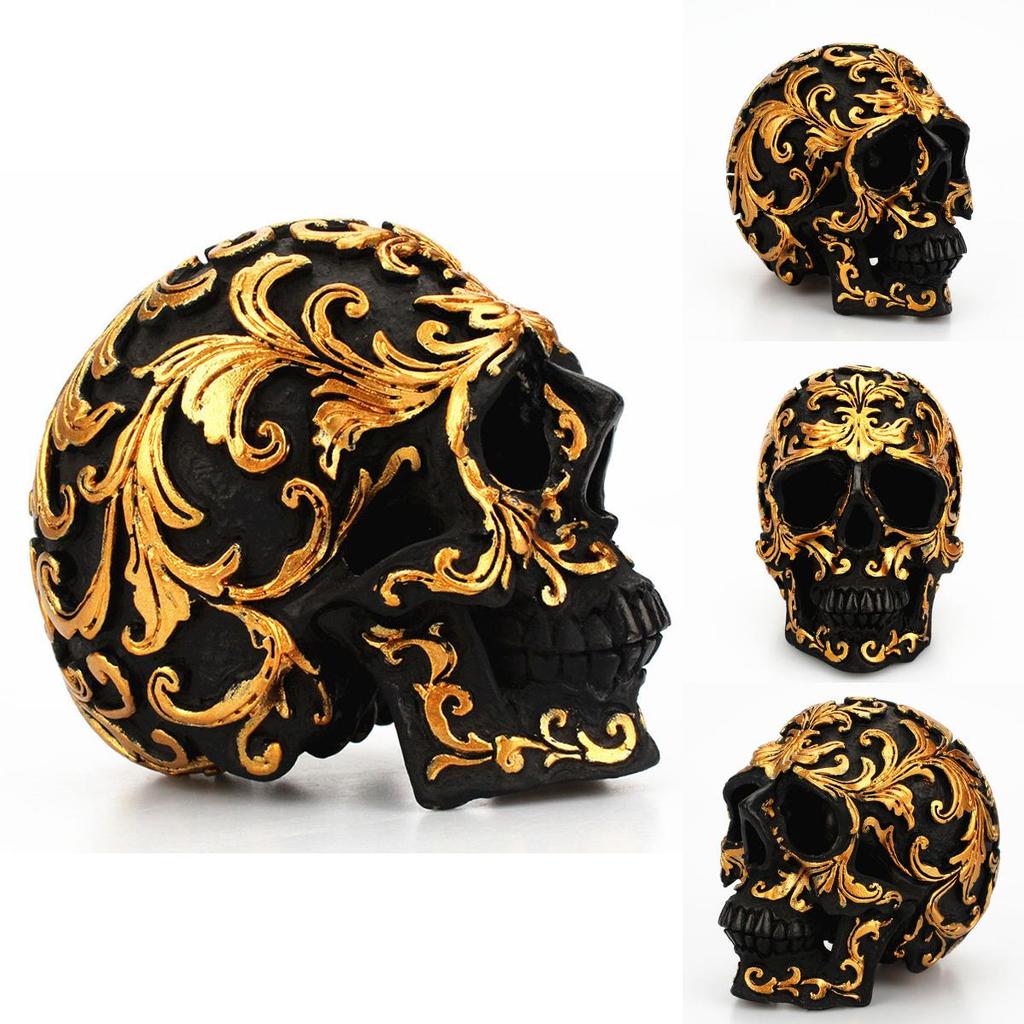 Elegante goldene Totenkopf-Figur Menschlicher Skelettkopf Perfekt für Halloween-Dekoration