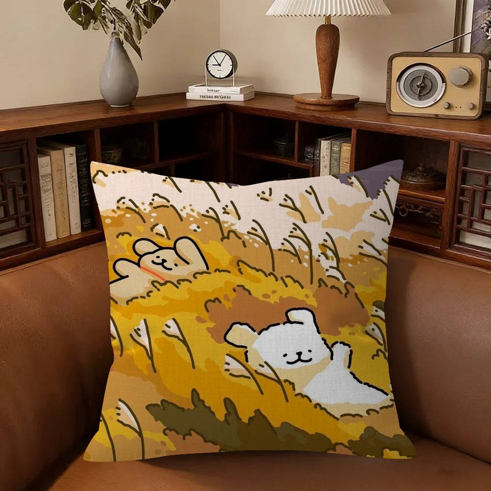 Cartoon-Linienhund Ahorn-Design Kissenbezug Glückliche Herbsternte Dekor Feiertagsdekoration Kissenbezug