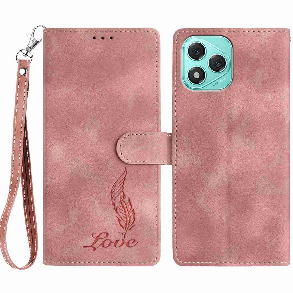 For Honor 400 Lite 5G Case Imprinted Feather PU Leather Wallet Phone Cover with Wrist Strap