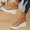 Fashion Fashion Rhinestone Women's Wedge Sandals Summer 2025 Thick Bottom Beach Shoes Woman Ankle Strap Chunky Platform Sandalias Mujer
