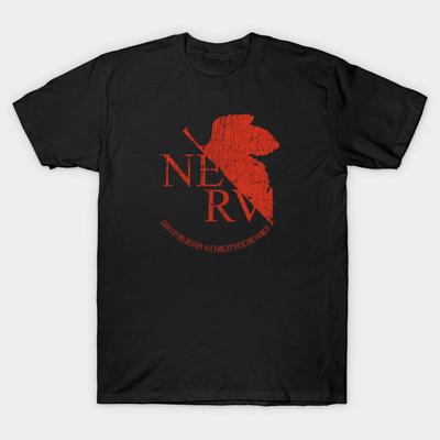 Schwarzes T-Shirt mit Aufdruck für Herren, supergroß, TShirtNERV Evangelion, Baumwoll-T-Shirt mit Aufdruck ohne Schnitt, Transferpapier
