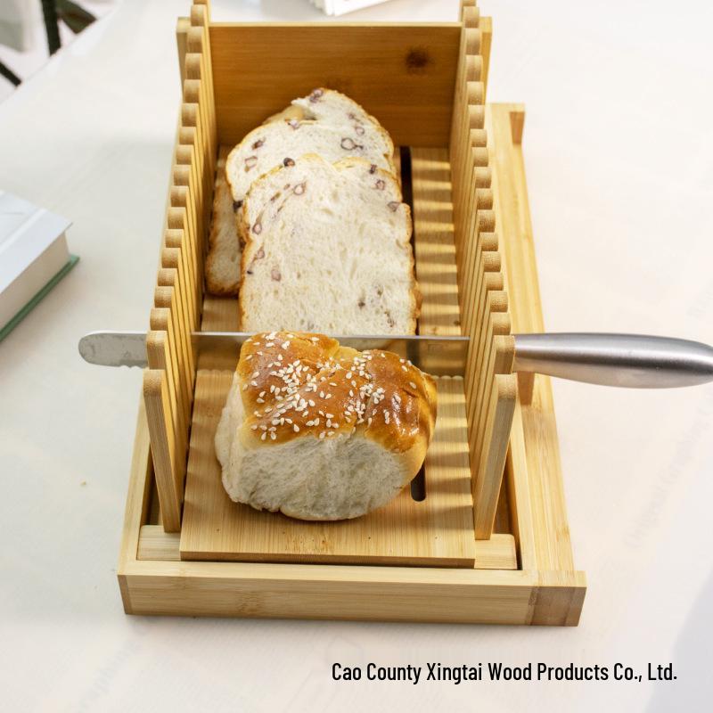 Foldable Bamboo Bread Slicer with Compartments for Home Kitchen