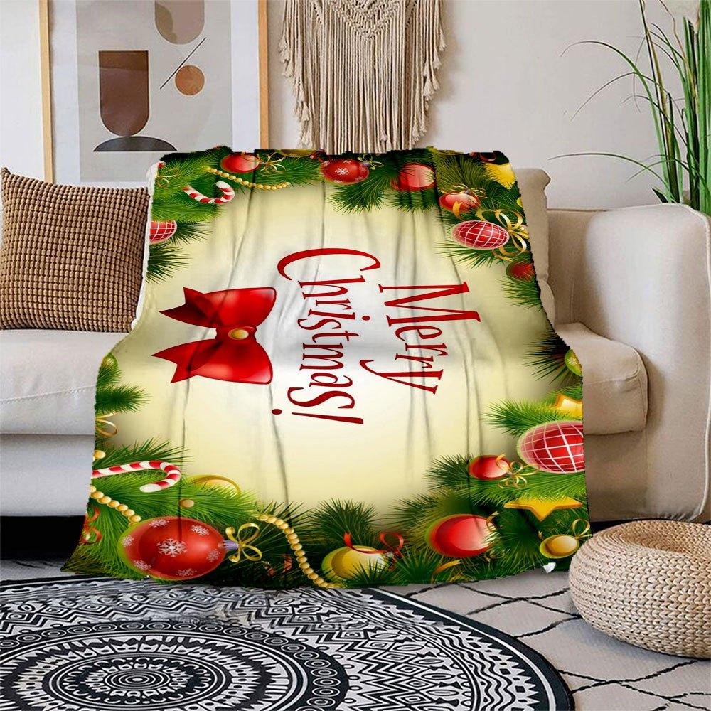 

Merry Christmas! Festive Greeting Card Blanket Flannel Throw Blanket for Sofa, Bed, Travel, Camping, Office, Couch, Chair, And Bed Gift for 150x180cm