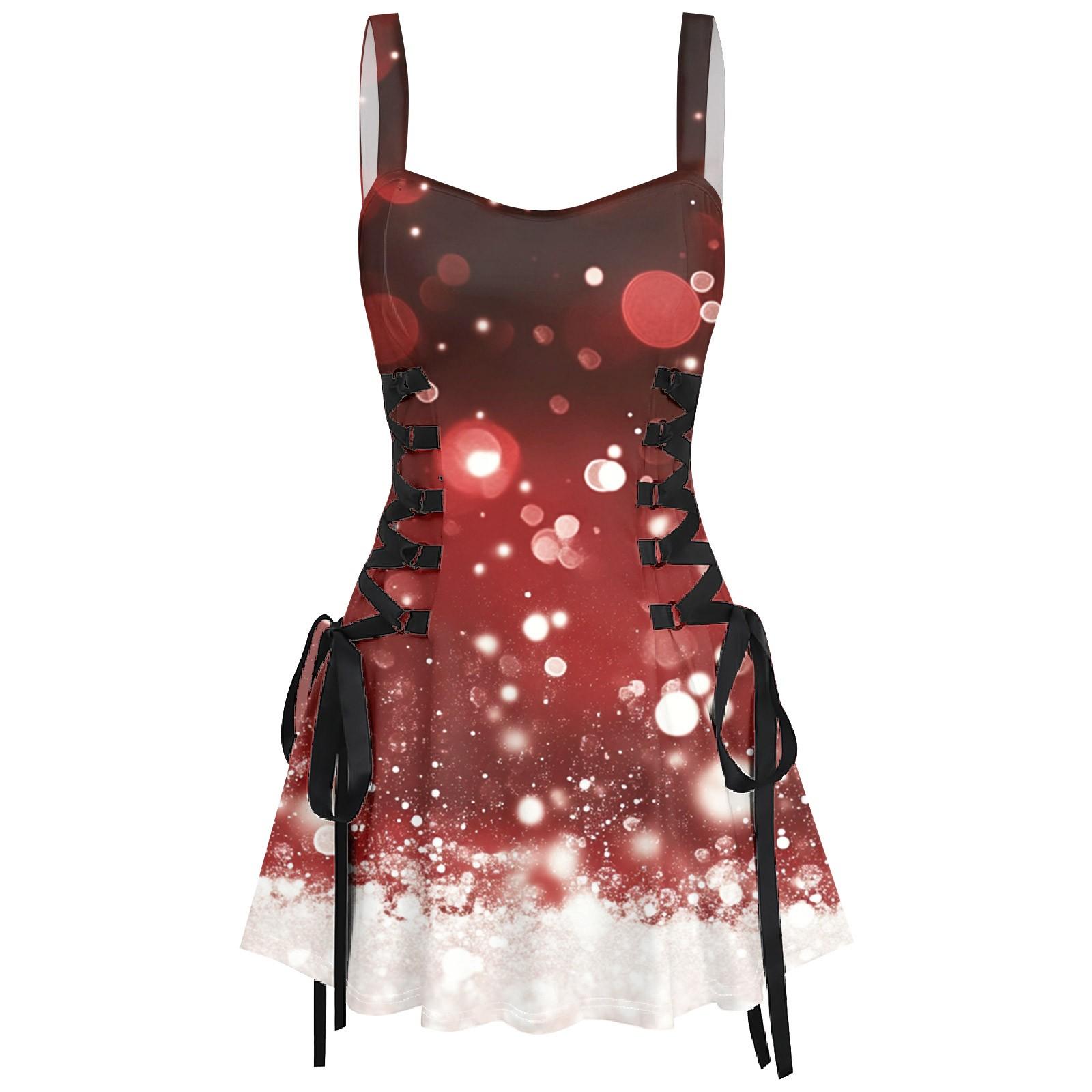 

Жіноча модна вінтажна коротка сукня з принтом і принтом на підтяжках XXL винний