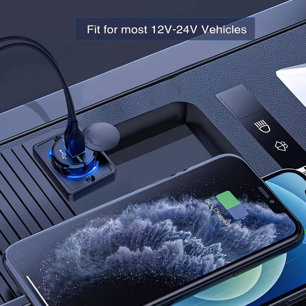 Professional Dual QC3.0 Fast Charger Panel Mount Socket 12-24V - Quick Charge 3.0 for Cars, Trucks & Marine with LED Indicator