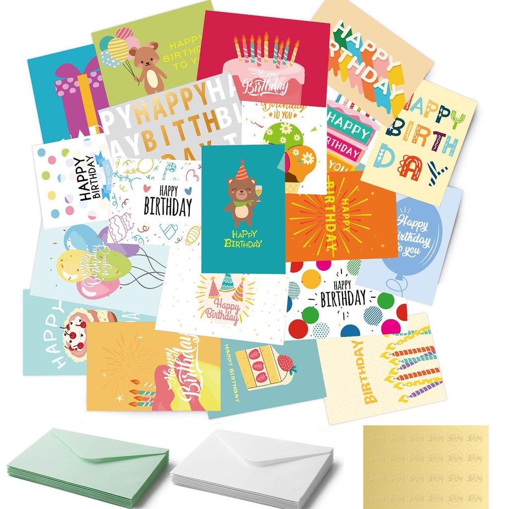 24 Pack Cute Happy Birthday Cards Set Assorted Blank Birthday Cards