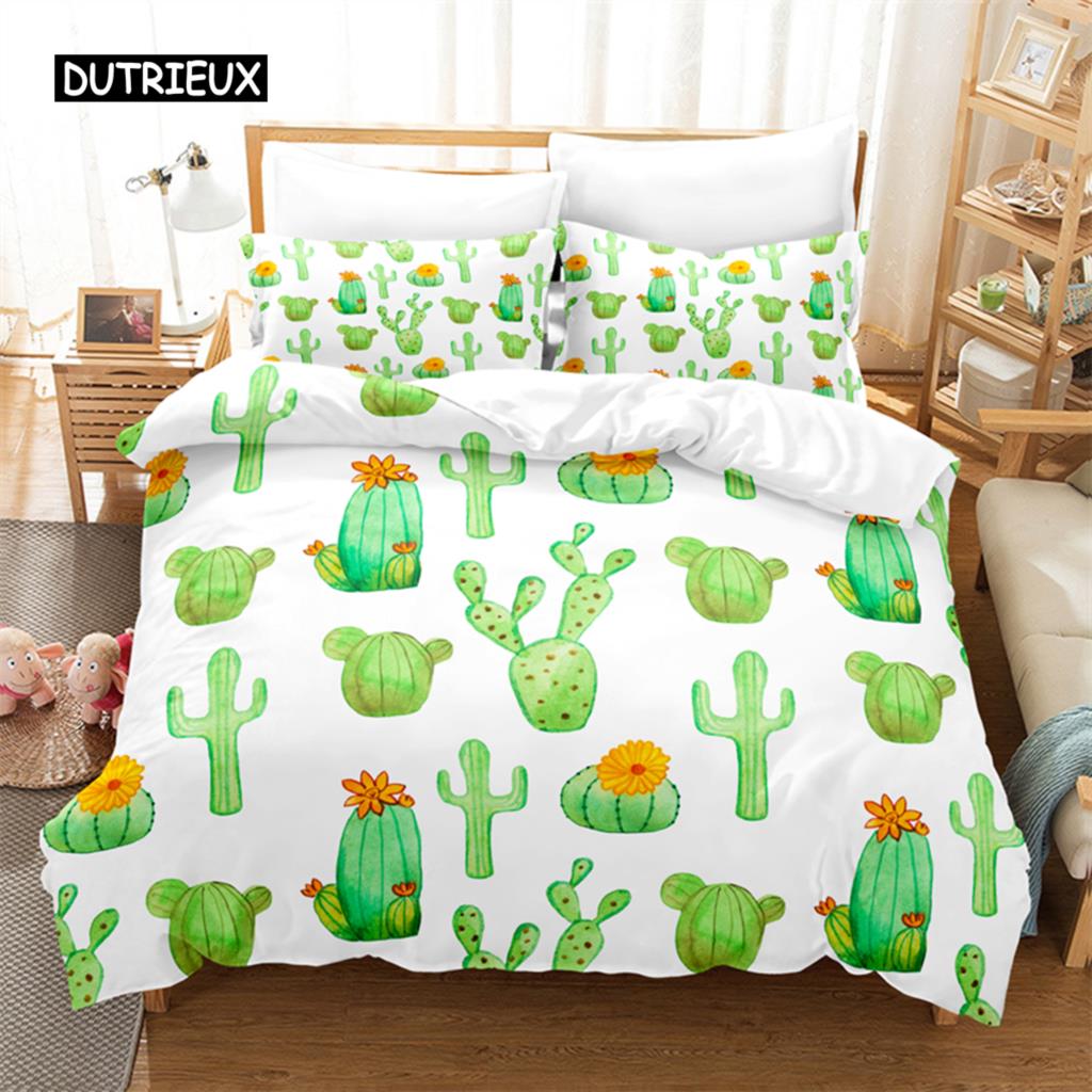 Tropischer Kaktus Bettwäsche Set Bettbezug Set 3D Bettwäsche Digitaldruck Bettwäsche Queen Size Bettwäsche Set Modisches Design