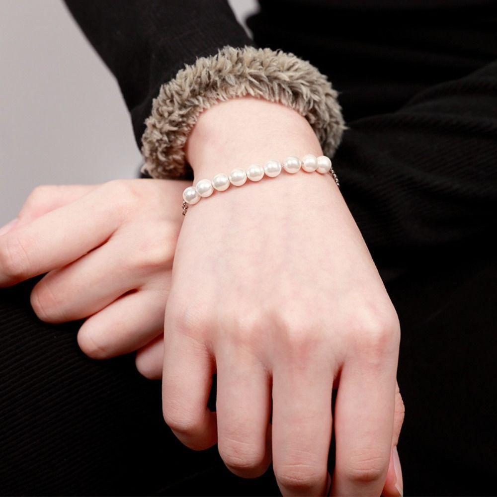 Elegant Charm Pearl Bracelets Steel Chain Beads Bracelets Dainty Simple Thin Pulseras  Jewelry Gift