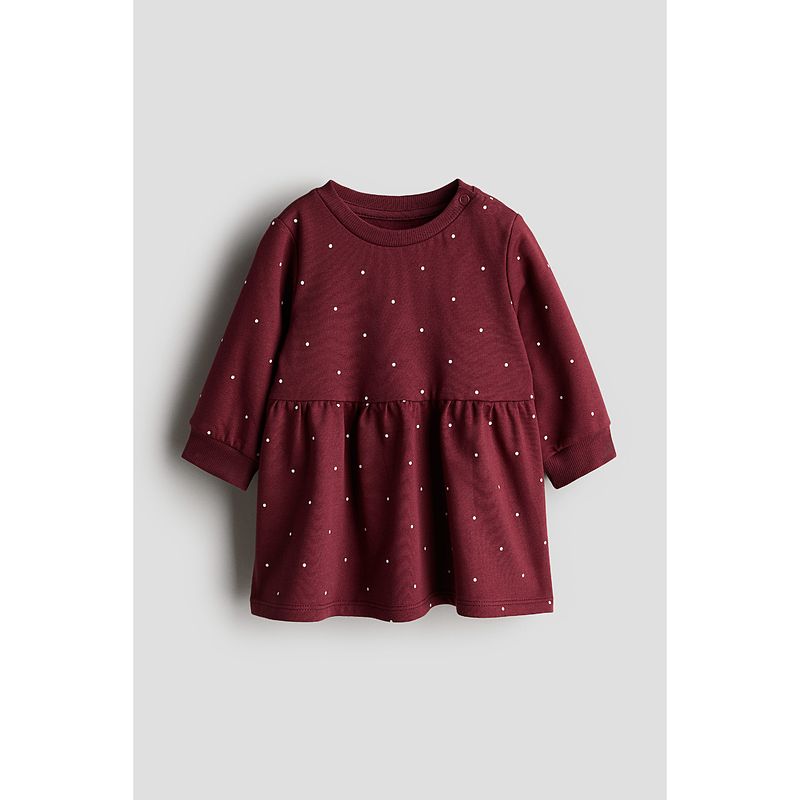 

HM Children s Clothing Baby Girl Red Dress Autumn Crew Neck Long Sleeves Sweet Sweatshirt Micro-Pull Skirt 1099165 Dark red/wave point 90/48(12-18m)