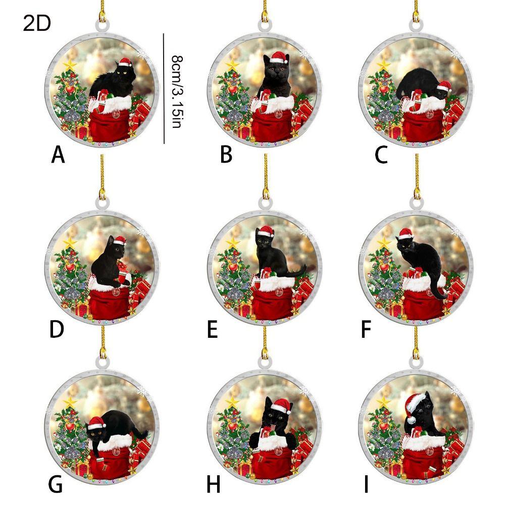 2D Black Cat Christmas Pendant Cartoon Vibrant Black Cat Christmas Ornaments New Year
