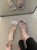 French low-heeled open-toed square head beautiful slippers female summer wear versatile not tired feet fairy wind slope heel fashion sandals