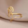 12 Birth Months Flower Stainless Steel Rings for Women Vintage Gold Plated Adjustable Finger Ring Wedding Jewelry Birthday Gift