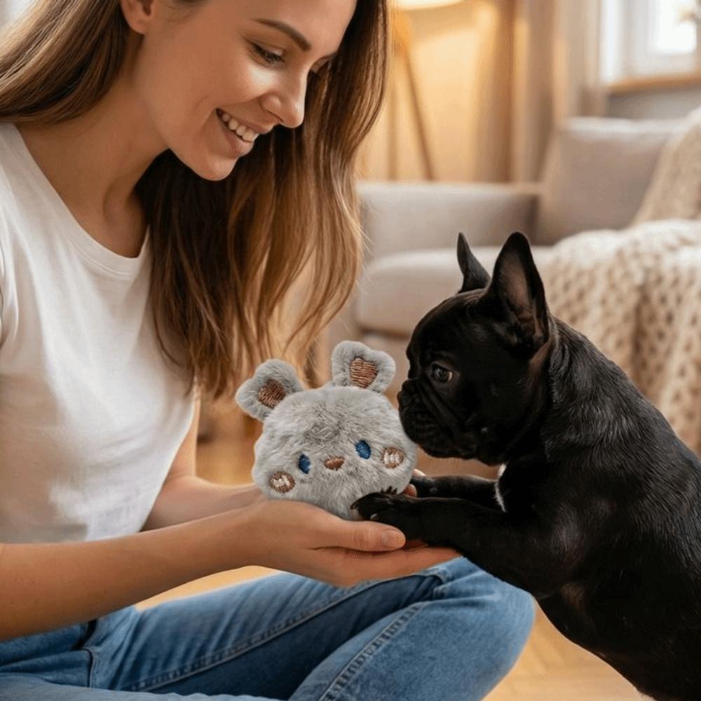 Bunny Shape Plush Dog Toy Ball Colorful Puppy Squeaky Toy Pet Bouncy Ball  Enrichment Exercise
