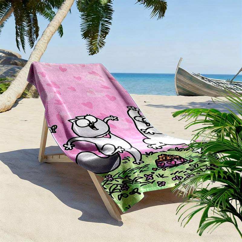 Simon's Cat Print Strandlaken, Groot Zacht Sneldrogend Handdoek voor Strand Camping Zwemmen