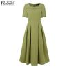 ZANZEA Women Summer Square Collar Casual Short Sleeve Long Dress