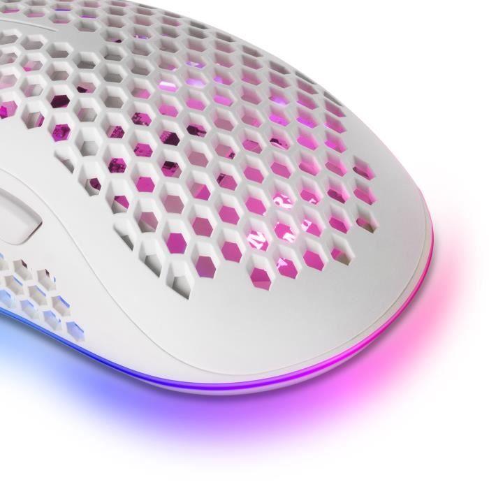 Mars gaming mmex blanc, souris gamer rgb, 32k dpi, câble feather, switches optiques