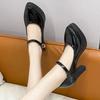 Fashion Ankle Strap Thick Heels Pumps for Women 2024 Pu Leather Office High Heeled Shoes Woman's Elegant Platform Mary Jane Shoes Casual
